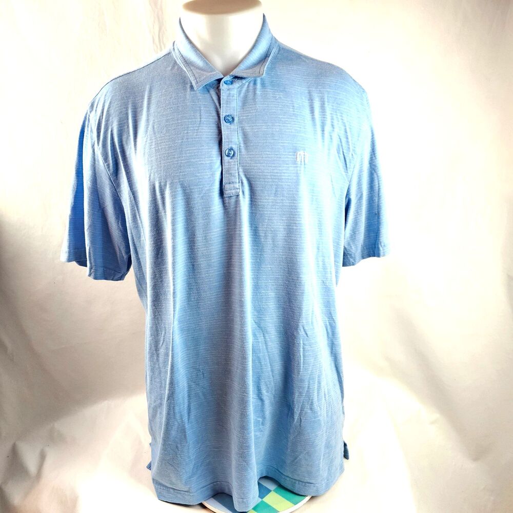 Travis Mathew Polo Shirt Mens XXL Blue Golf Performance Stretch Casual Logo